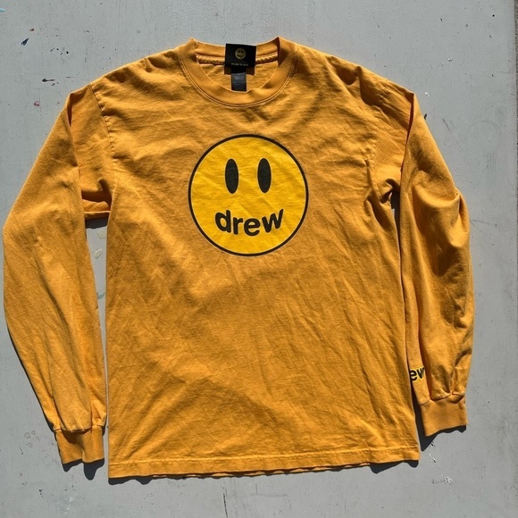 Men’s Drew House T-Shirt Yellow Smiley Face M USA LS Bieber Pop Beach Streetwear - Picture 1 of 13